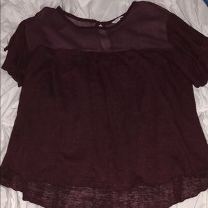 red shirt that’s sheer at the top